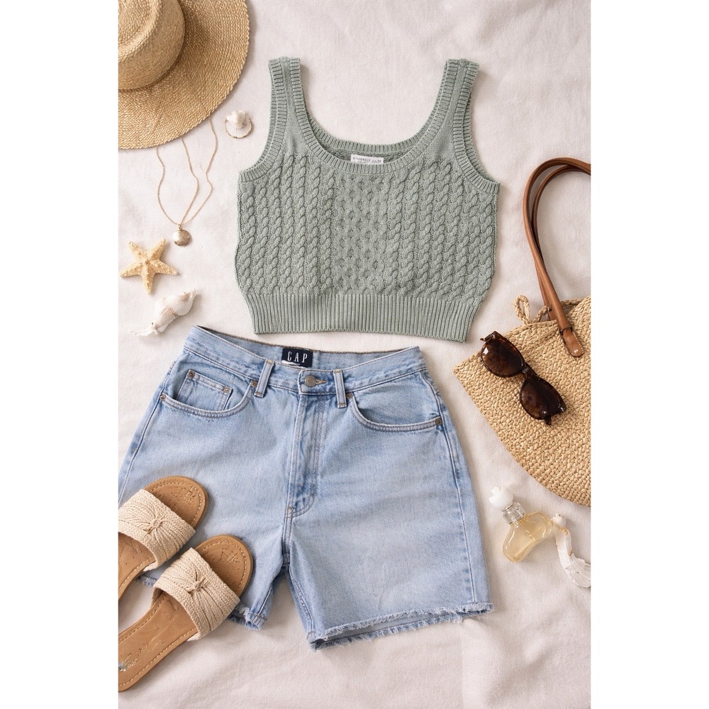 Sincerely Jules Gap Sweater Tank Shorts‎ Set Womens M Green Blue Boho